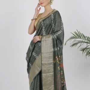 Olive Green Katan Silk Saree - Silk Mark Certified