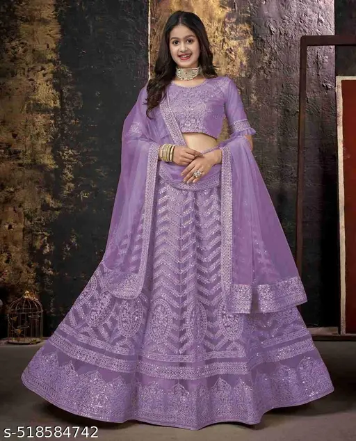 Kids girl Embroidery Work Semi Stitched Lehenga choli