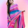Trendy New Women's Digital Printed Pure Georgette Solid Colourblock Saree with Blouse Piece - Image 4