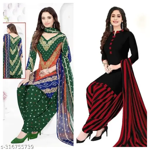 SIMPLYETHNIC Women's Multi Colour Crepe Printed Unstitched Salwar Suit Material (Combo Of 2)