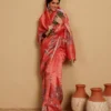 KATAN TISSUE STRIPES CRIMSON SAREE - Image 3