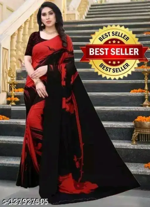 Kanooda Prints Fancy Women's Georgette Printed Sarees.